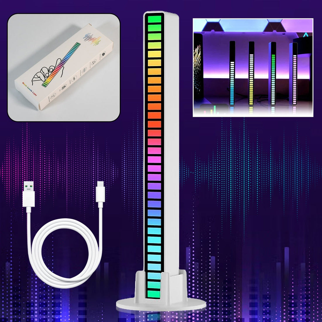 RhythmX: Voice-Activated RGB Light Bar with 40-Bit Pickup & Sound Reactive LED for Music, Desktop & Car Ambience