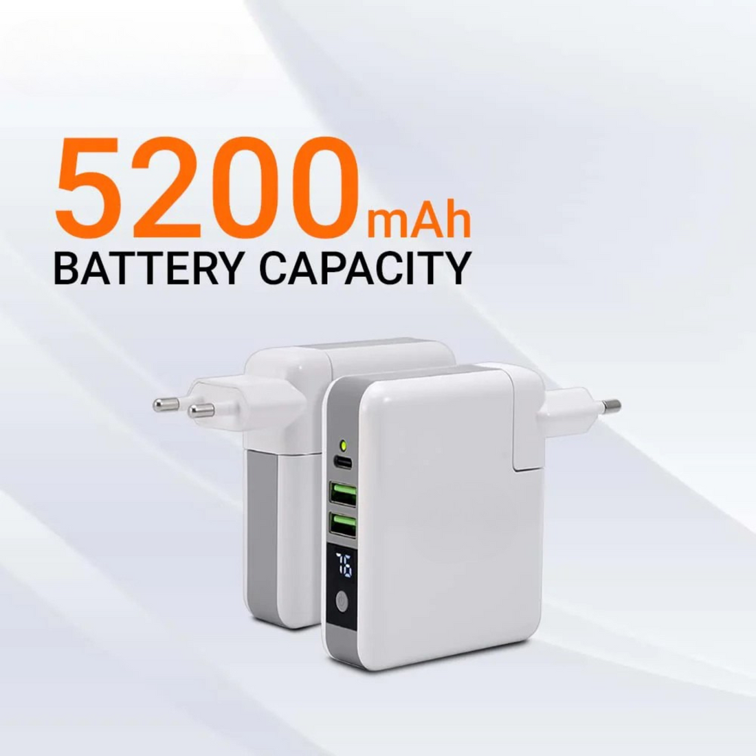 Buddy: 5-in-1 Wireless Charging Power Bank (5200mAh) with Fast Charging, PD 3.0, Qi Dock, LED Display & Built-In Wall Plug for iPhone, Android & More