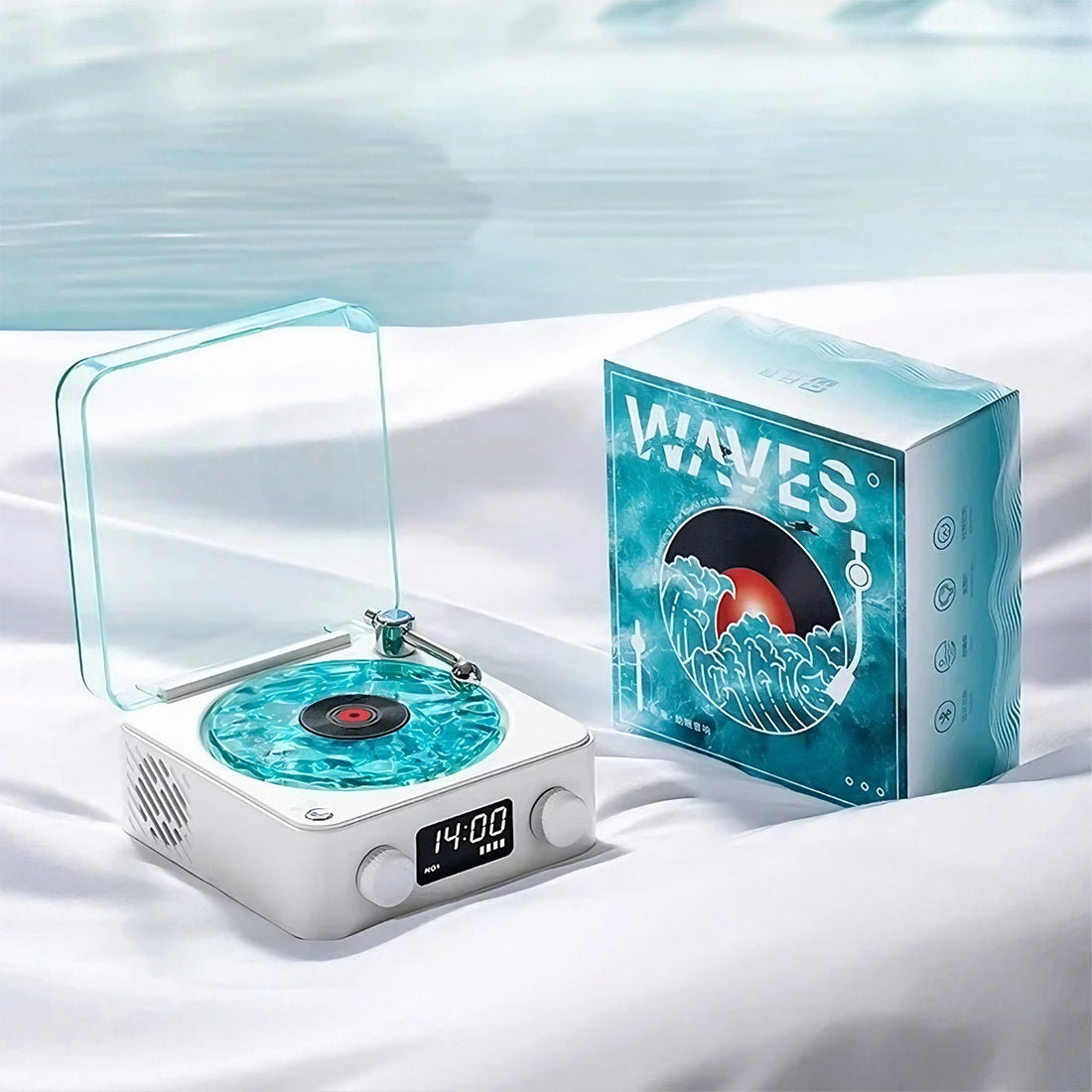 Groovix: Retro-Style Vinyl Bluetooth Speaker with Ambient Light & Digital Clock, Waves-Inspired Wireless Audio for Bedroom, Office & Party Décor