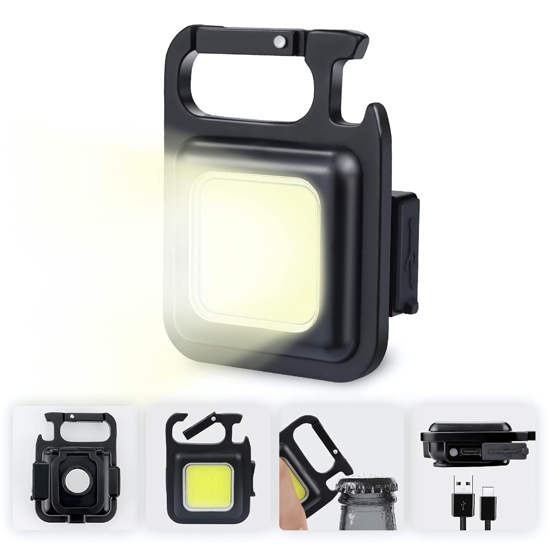 Lumi: Magnetic Keychain Mini LED Torch with Hook, Type-C port, Bottle Opener & Kickstand