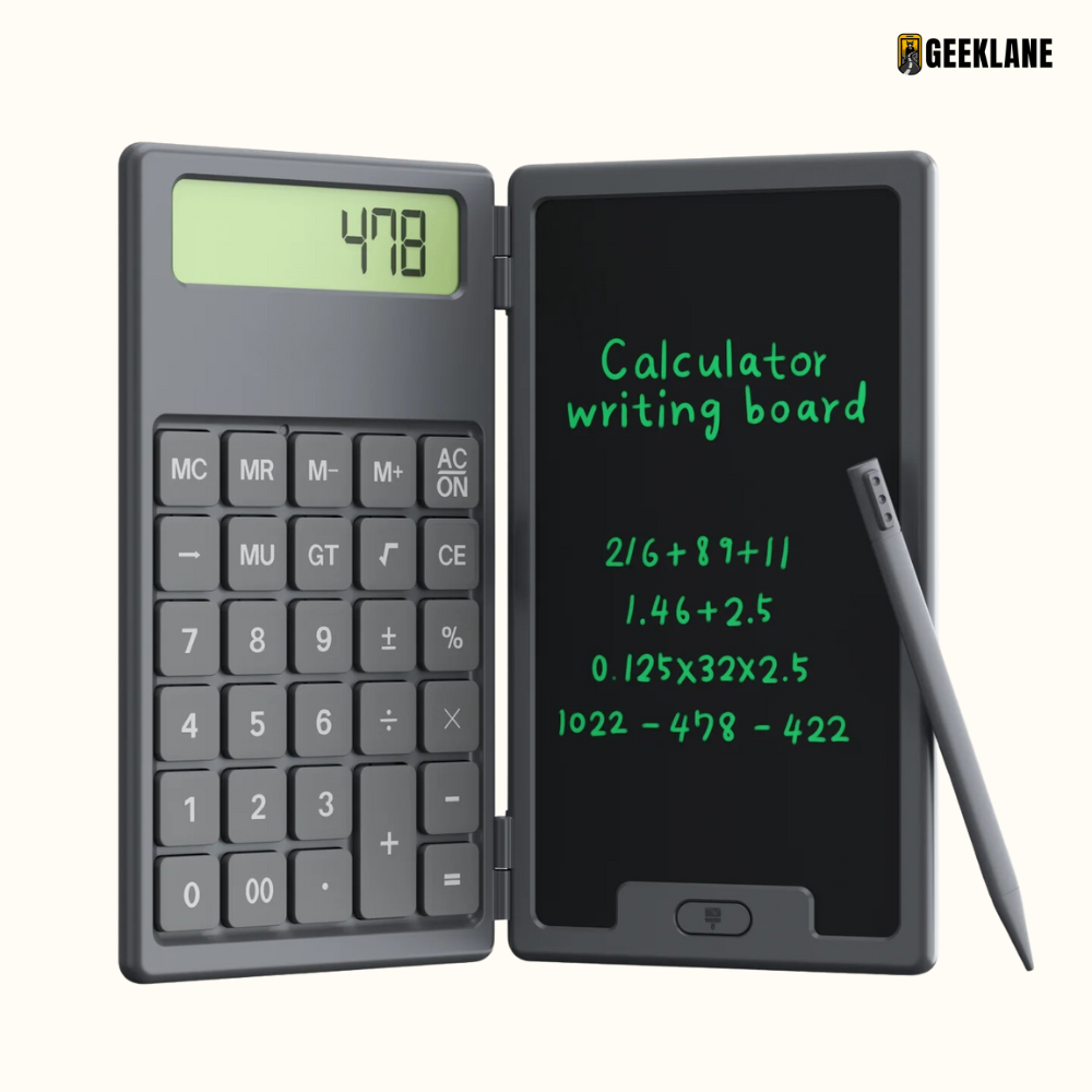 DigiFold:  2-in-1 Foldable Calculator & LCD Writing Pad – 12-Digit Pocket Calculator with 6.5-Inch Screen & Stylus for Office, School & On-the-Go Use