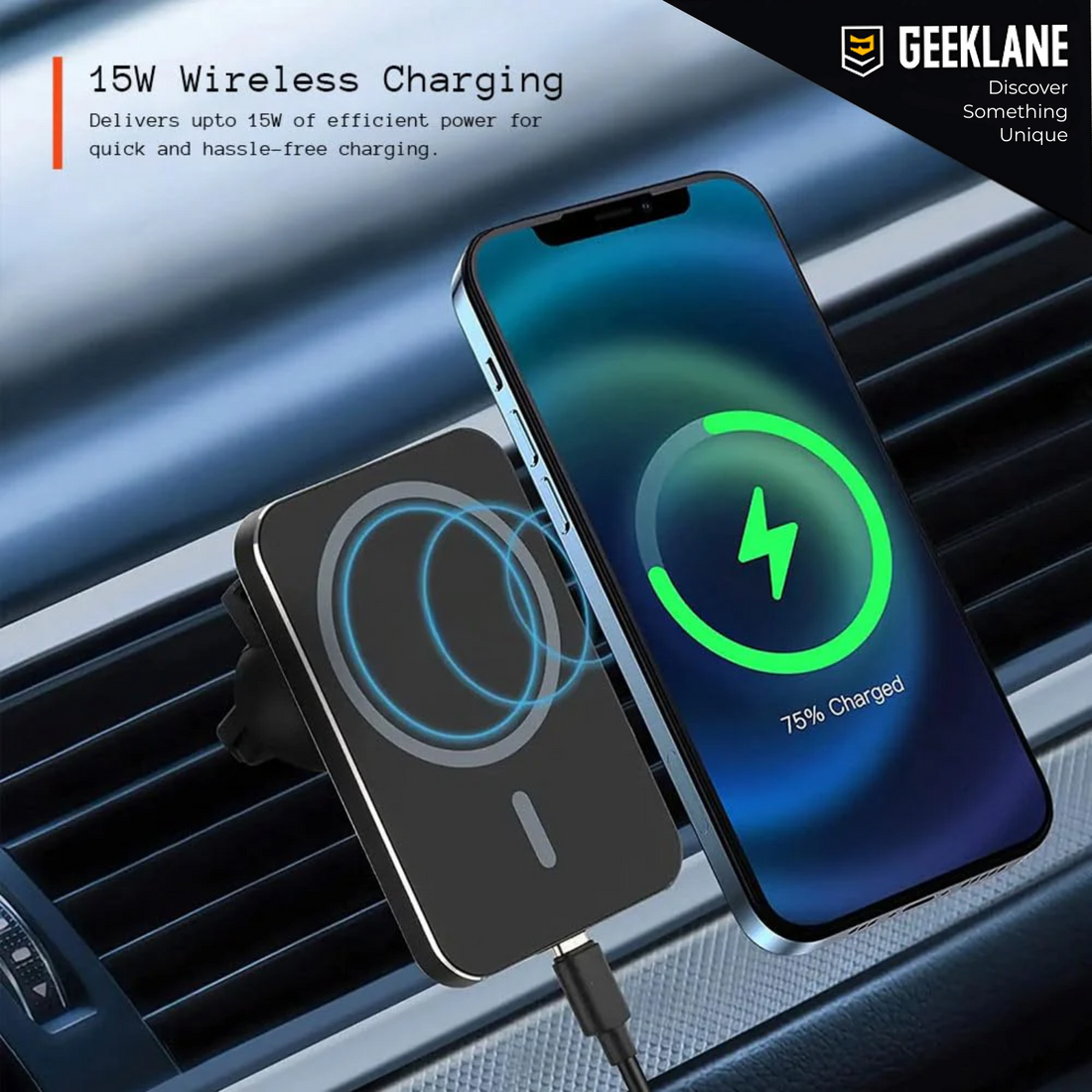 CarMeg: 15W Fast-Charging Magnetic Car Mount with 360° Rotation, Wireless Phone Holder for Car AC Vent with Secure Lock & Universal Smartphone Compatibility