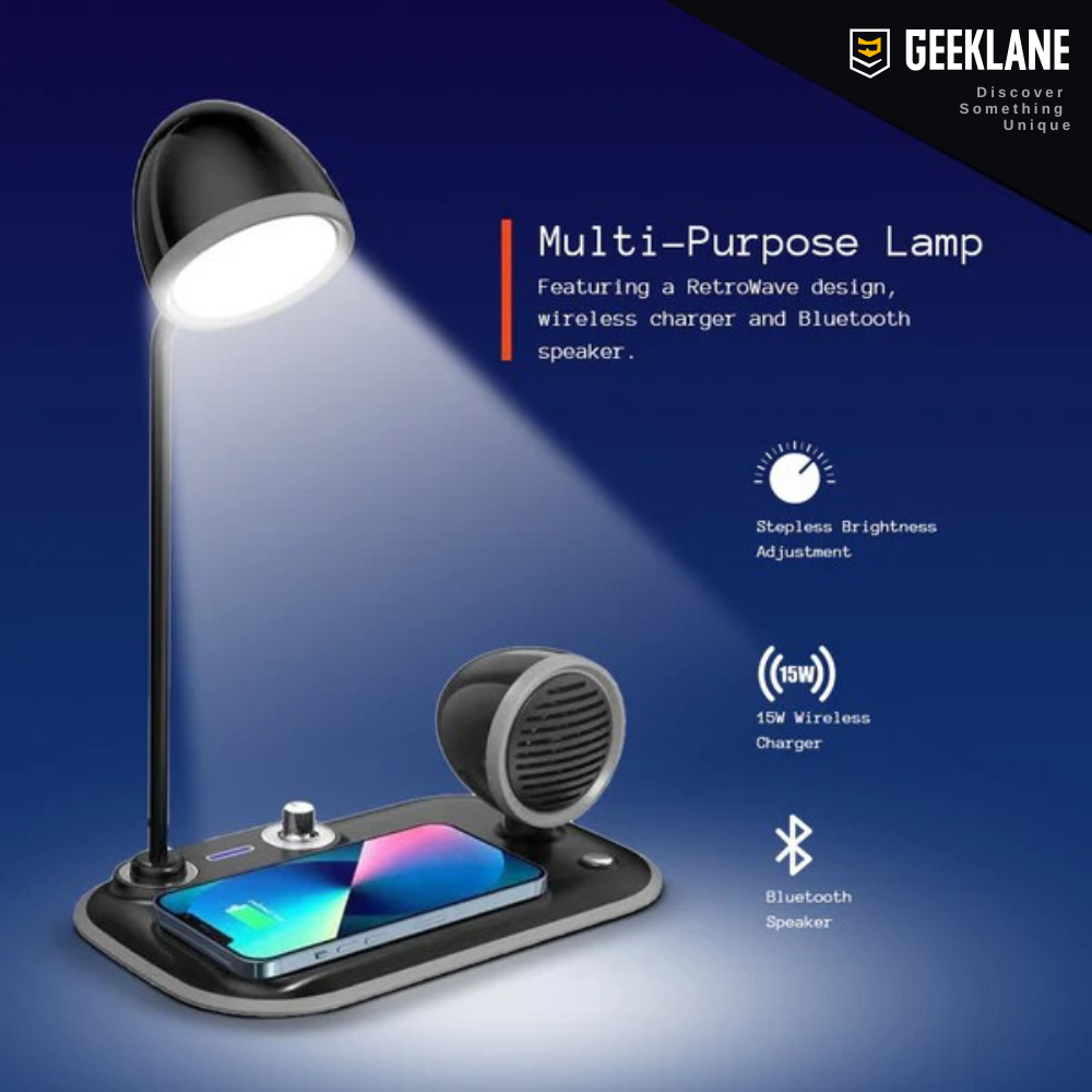 Zylo: 3-in-1 Desk Lamp with 15W Wireless Charger, 10W Bluetooth Speaker & Adjustable tactile Brightness Knob