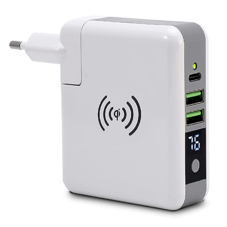 Buddy: 5-in-1 Wireless Charging Power Bank (5200mAh) with Fast Charging, PD 3.0, Qi Dock, LED Display & Built-In Wall Plug for iPhone, Android & More