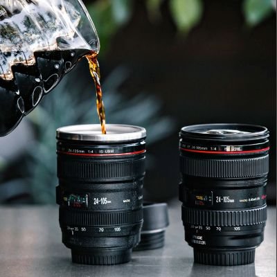 LensBrew: DSLR Camera Lens Coffee Mug with Lid & Stainless Steel Insulated Interior for Hot & Cold Drinks