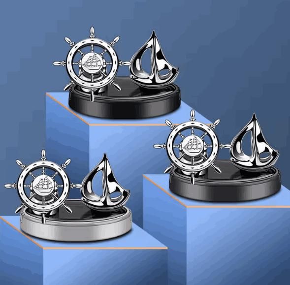 Sailor: Solar-Powered Rotating Car Air Freshener with Ship Steering Wheel & Anchor Design
