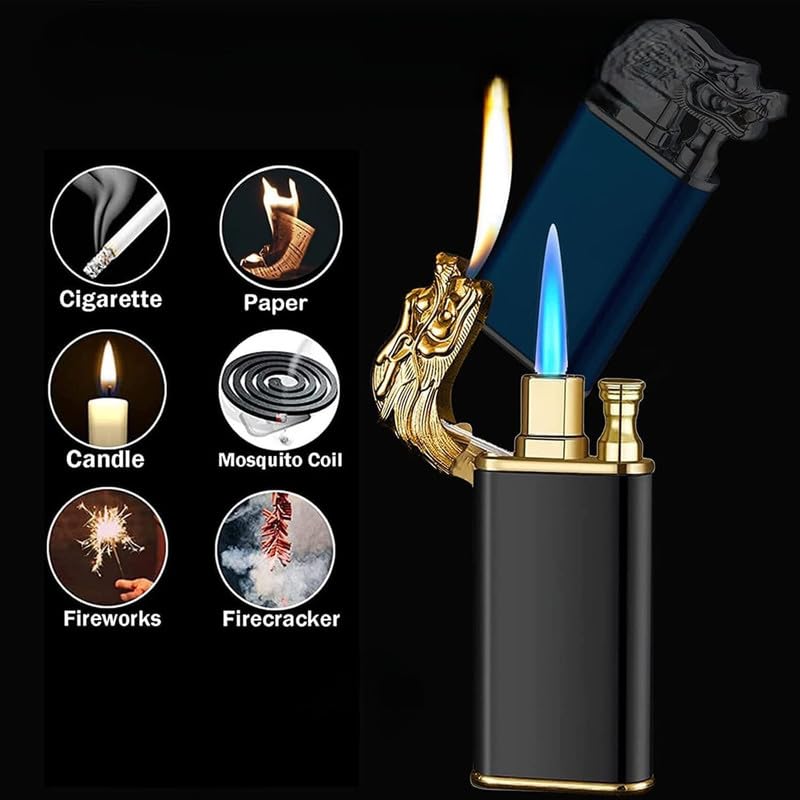 Dragor: Windproof Double-Jet Flame Torch Lighter with Dragon Design, Refillable Butane Gas Metal Lighter for Cigars, Cigarettes & Unique Gifting for Men
