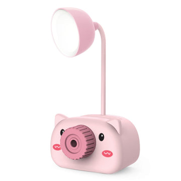 Snortie: Rechargeable LED Table Lamp with Cute Pig Design, Eye-Friendly Study Light with Pen Holder, Sharpener & Camera-Style Look for Kids’ Desk