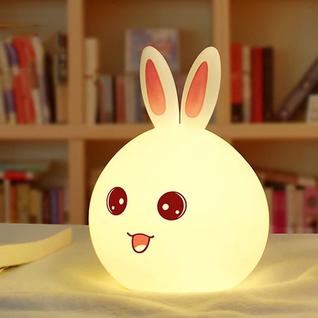 Bunny: Adorable Silicone Bunny Night Light with 7-Color Tap LED Glow, USB Rechargeable & Soft Lighting for Kids’ Room & Gifting