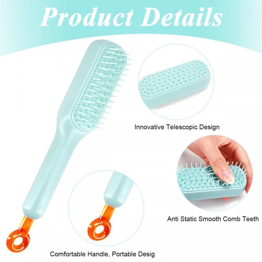 TangleFree: Self-Cleaning Hair Brush with Retractable Bristles for Easy Detangling & Anti-Static Massage