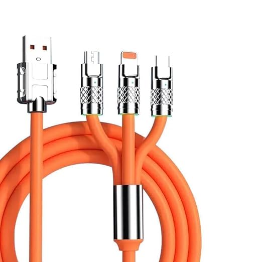 Flex: 120W 3-in-1 Liquid Silicone Tangle-Free Fast Charging Cable with Type-C, Micro-USB & Lightning Connectors