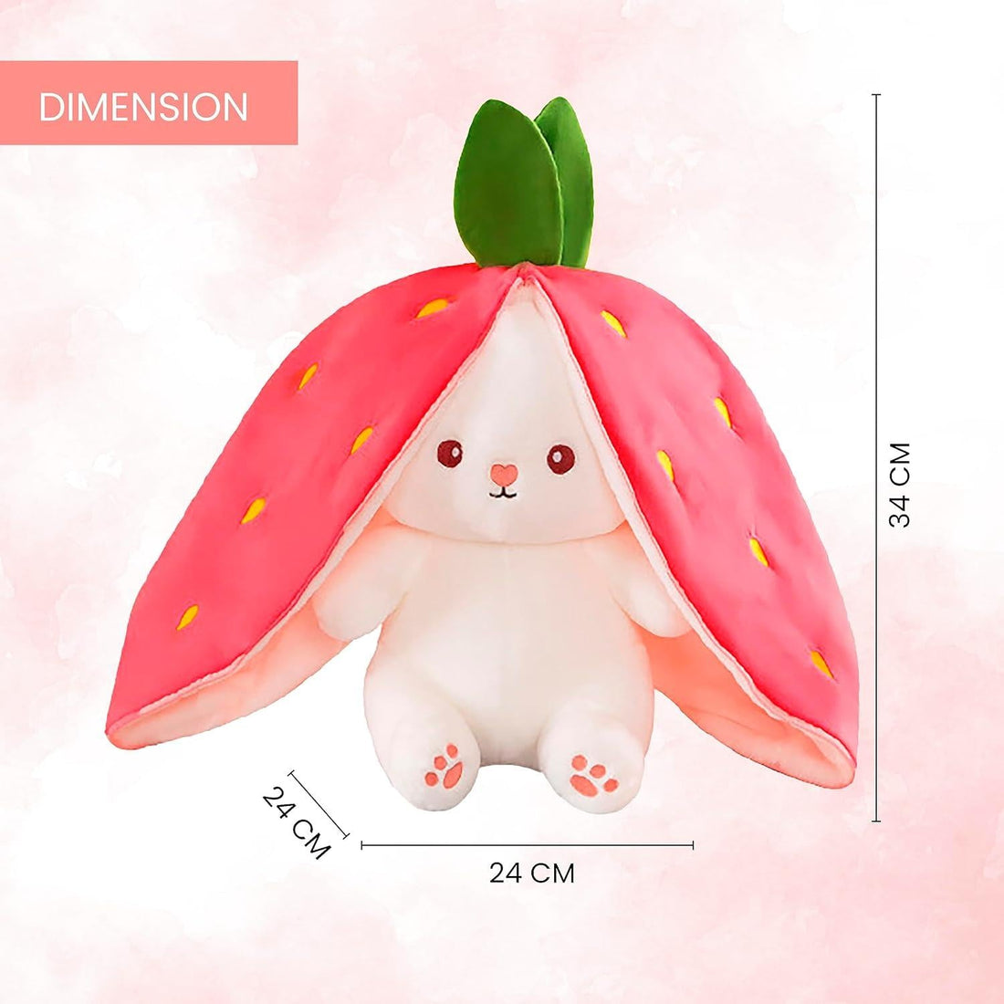 PeekaBoo: Reversible Strawberry Bunny Plush Toy Pillow with Zipper – Soft & Cuddly Gift for Kids & Plush Lovers