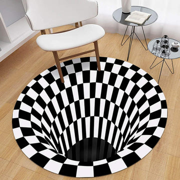 CheckMat: Realistic 3D Illusion Checkered Rug – Anti-Skid Round Carpet for Bedroom, Living Room & Office (60cm Diameter)