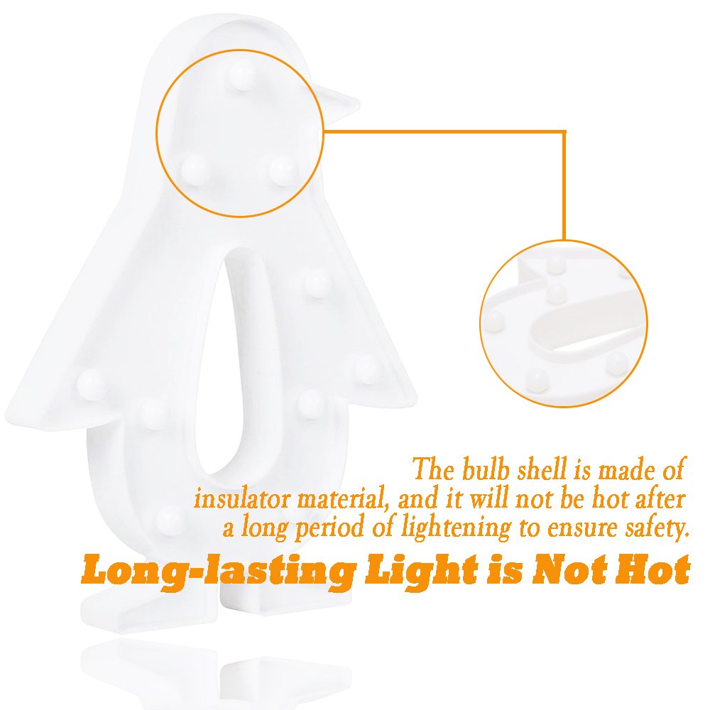 Pengo: Cute Penguin Design Marquee LED Night Light with Battery-Powered Decorative Lamp for Kids’ Room, Bedroom Wall or Table Décor