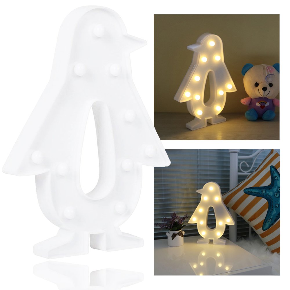 Pengo: Cute Penguin Design Marquee LED Night Light with Battery-Powered Decorative Lamp for Kids’ Room, Bedroom Wall or Table Décor