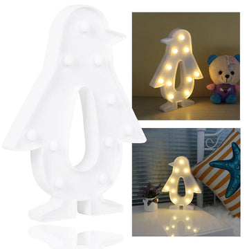 Pengo: Cute Penguin Design Marquee LED Night Light with Battery-Powered Decorative Lamp for Kids’ Room, Bedroom Wall or Table Décor