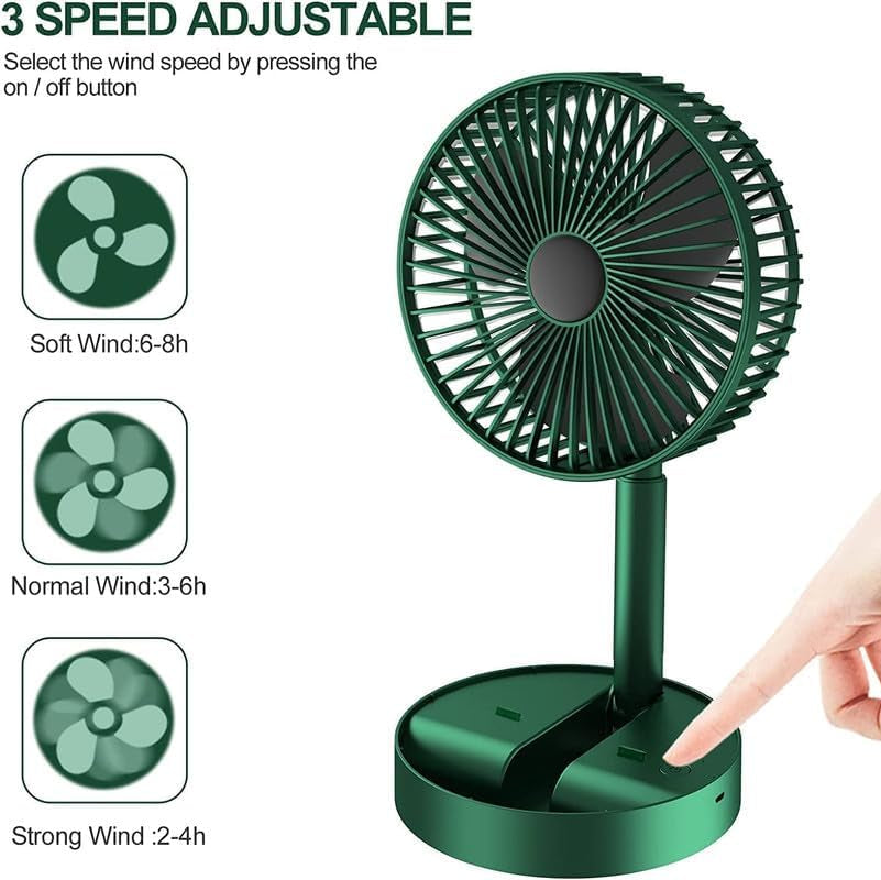 Chillie: Portable USB-C Desk Fan with 3 Speeds, Phone Holder & 2000mAh Rechargeable – Compact Folding Design with Adjustable Height for Home, Office & Travel