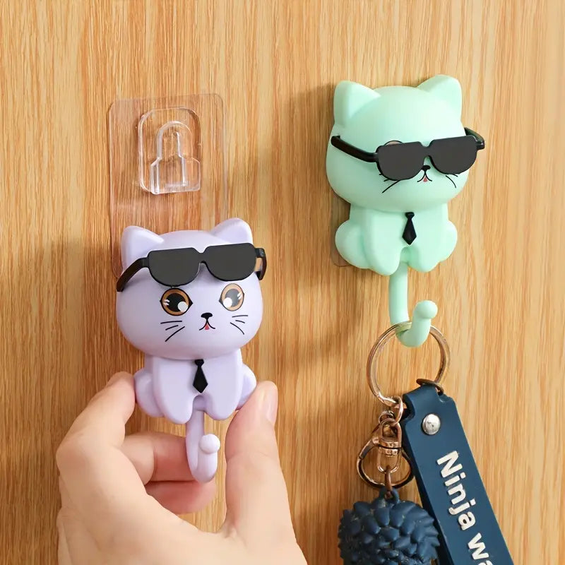 SwagCat: Adorable Cat Wall Hook with Stylish Sunglasses Design for Keys, Towels, Hats & Coats