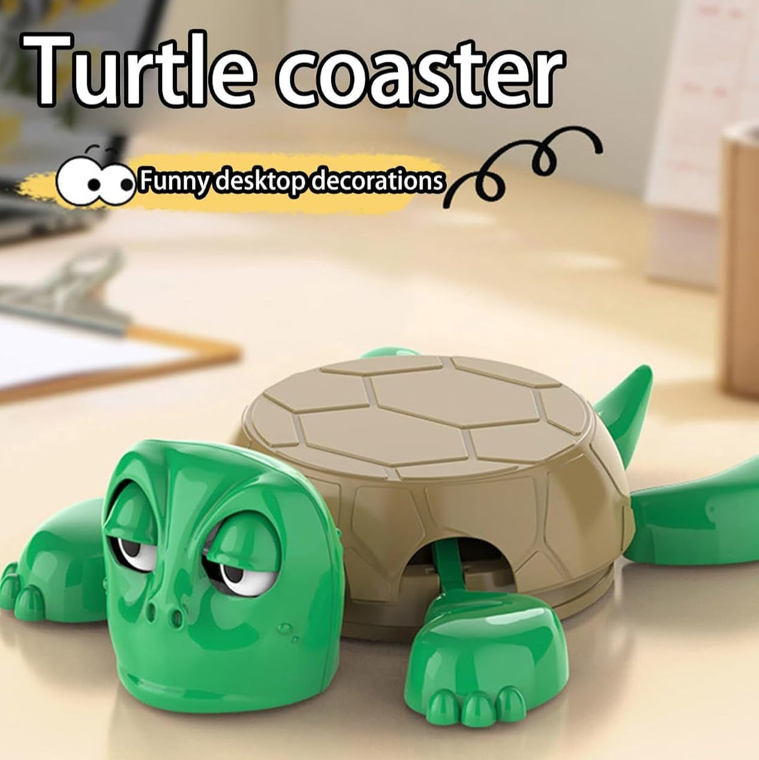 Turtini: Funny Turtle Cup Holder & Coaster, Popping Drink Tortoise Coaster for Table, Desk & Bar Decor