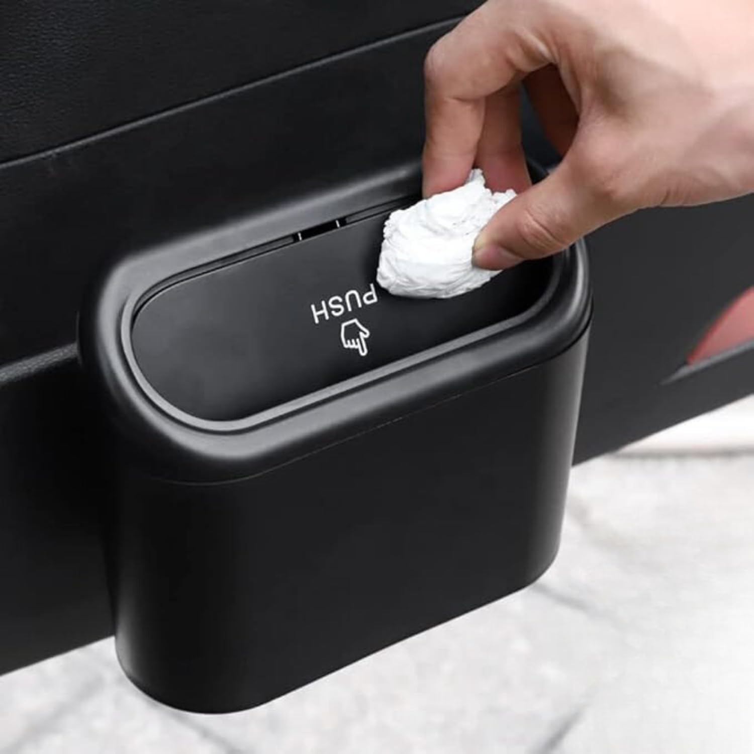 Trashify: Compact Car Push Trash Can with Auto Lid Close Leak-Proof Design & Door Hook Mini Dustbin for Mess-Free Travel