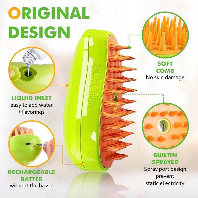 Steamu: 3-in-1 Pet Hairbrush with Steam for Gentle Grooming & Shedding Control in Cats & Dogs