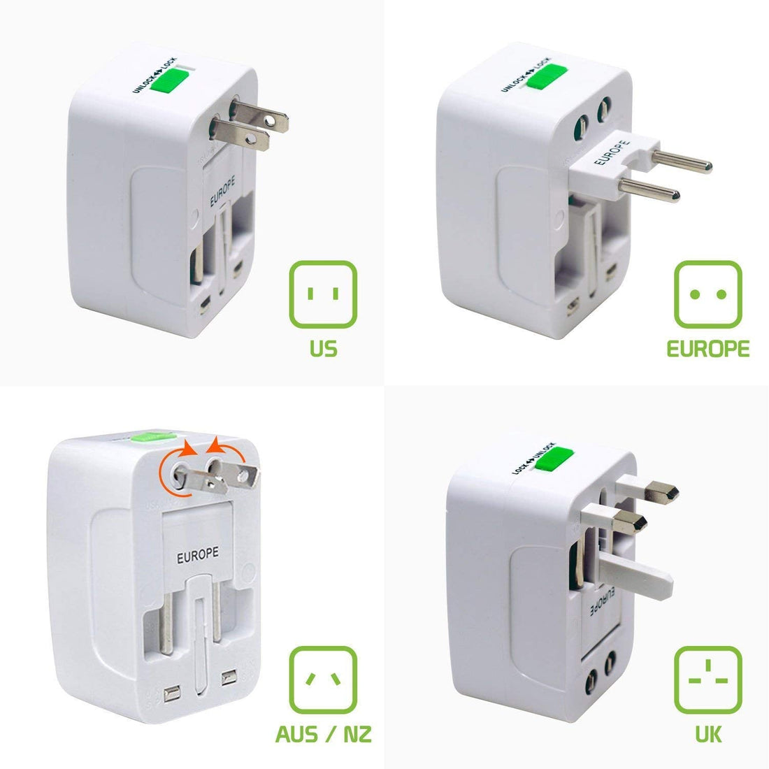 PluGo: Universal Travel Adapter with USB, All-in-One International Plug Adapter for Charging & Appliances Compact Worldwide Adapter for Travel