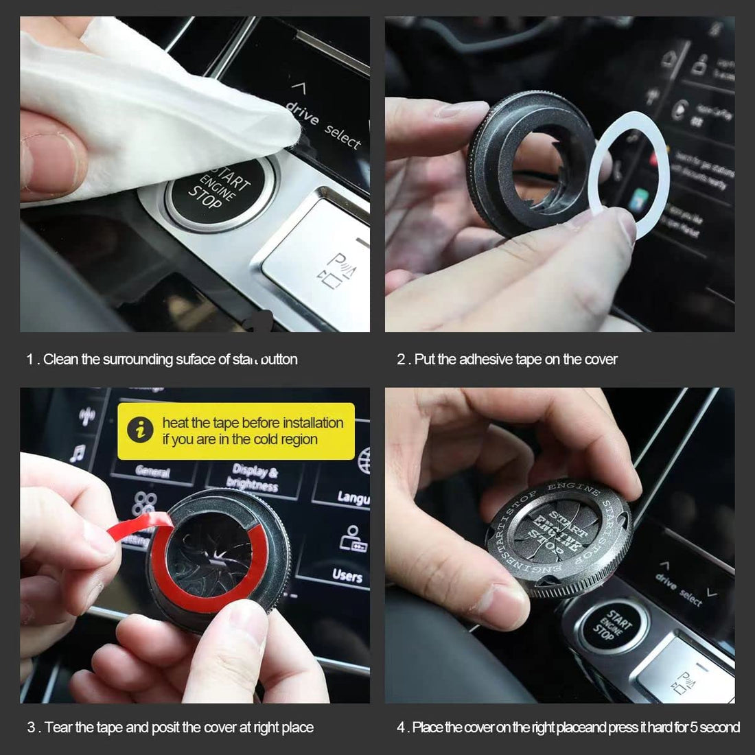 Ignitron: Engine Start/Stop Button Cover with Zinc Alloy Rotary Ring, Stylish Ignition Protector for Cars, SUVs & Motorcycles (Tungsten Gold Finish)