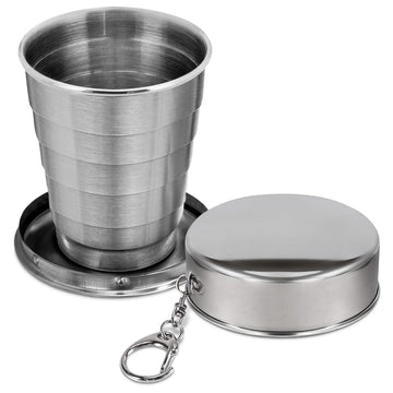 FoldyCup: Stainless Steel Folding Travel Cup with Leak-Proof Lid, Compact & Collapsible Pocket Mug for Camping, Hiking, Trekking & Outdoor Use (75ml)