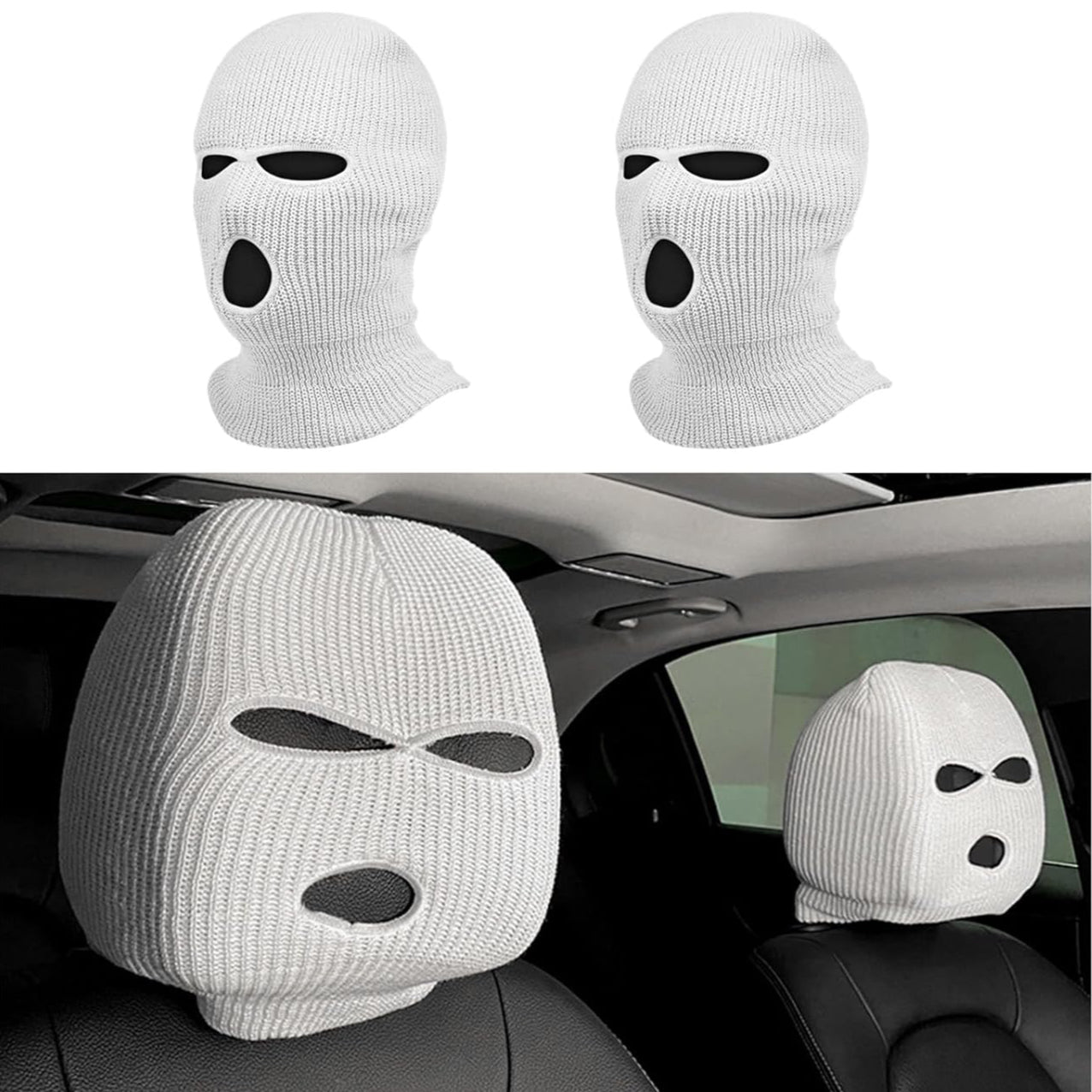 Mugz: Car Seat Mask Headrest Covers (Set of 2) – Universal Fit for Car Interiors, Powerful Decoration & Headrest Protection