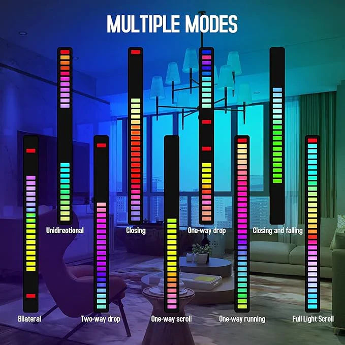 VibEQ: Sound Reactive RGB Light Bar, USB-C Rechargeable with In-built Mic & 32 Patterns, LED Strip for Car, Desk, Studio & Gaming Room