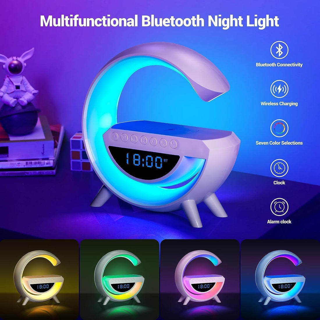 Gooble: Full Size G-Shaped RGB Atmosphere Lamp with 15W Wireless Charger, Bluetooth Speaker, Clock & Interactive Desk Light for Bedside & Room Décor
