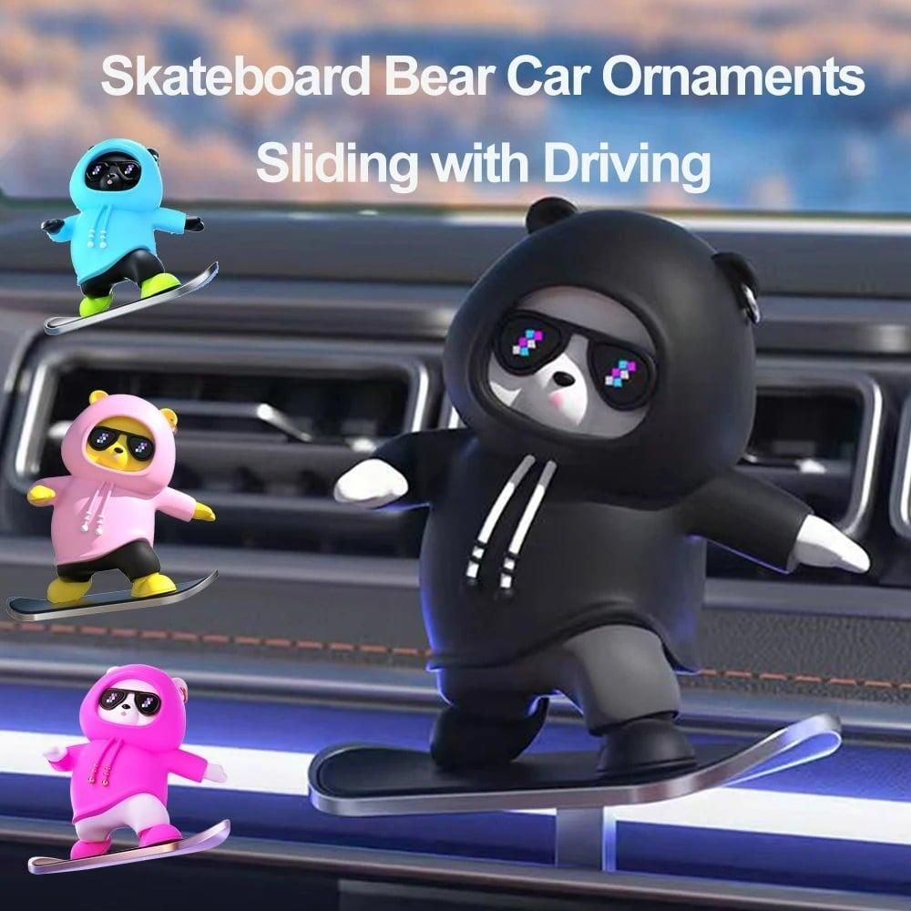 SkateMate: Skater Bear Dashboard Ornament with Fun Pulley Design for Car Interior Décor & Gifts