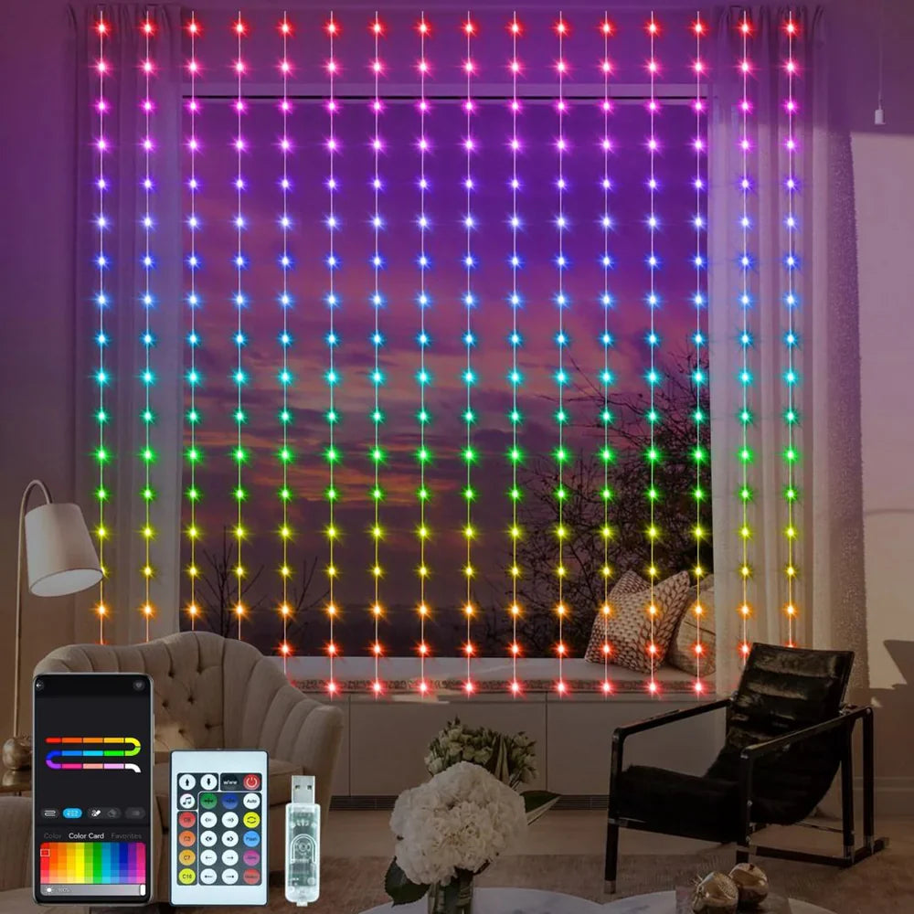 Pixelo: Smart ARGB Curtain Light with 400 LEDs, Bluetooth App Control, Music Sync & Customizable Patterns & Text