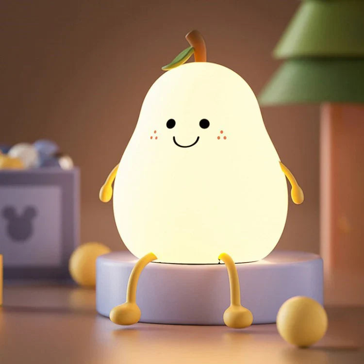 Charm: Portable Squishy Silicone Pear Night Lamp – Touch-Control LED with 7-Color Modes, USB-C Rechargeable for Kids' Bedroom & Nursery