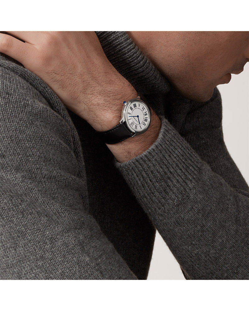 RONDE MUST DE CARTIER, 36MM, QUARTZ, STAINLESS STEEL, LEATHER