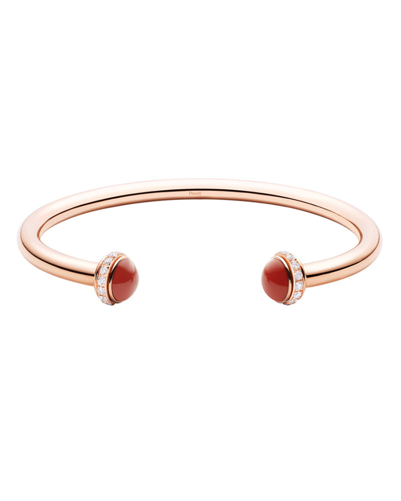 ROSE GOLD CARNELIAN DIAMOND OPEN BANGLE BRACELET (SIZE 15)