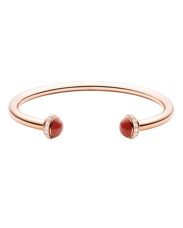 ROSE GOLD CARNELIAN DIAMOND OPEN BANGLE BRACELET (SIZE 17)