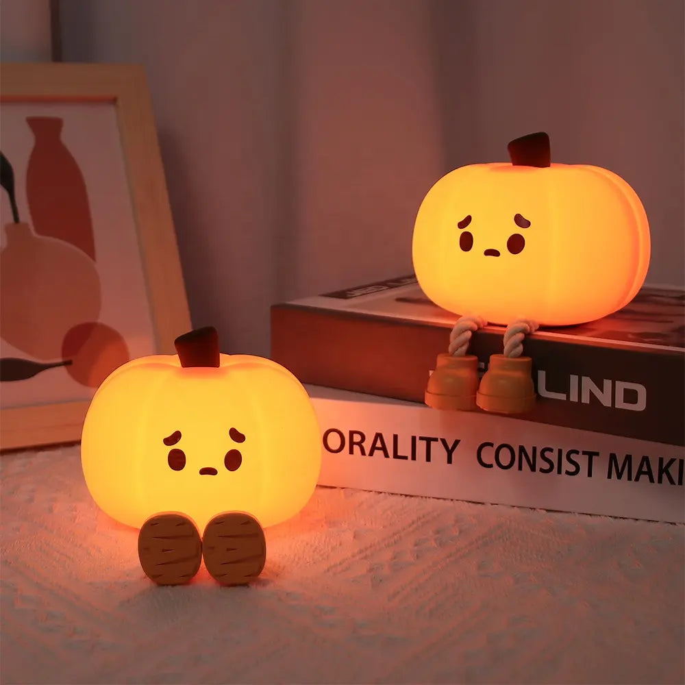 Pumkin: Portable Adorable Squishy Pumpkin Night Lamp with Dimmable LED, Rechargeable Silicone Design & Touch Control
