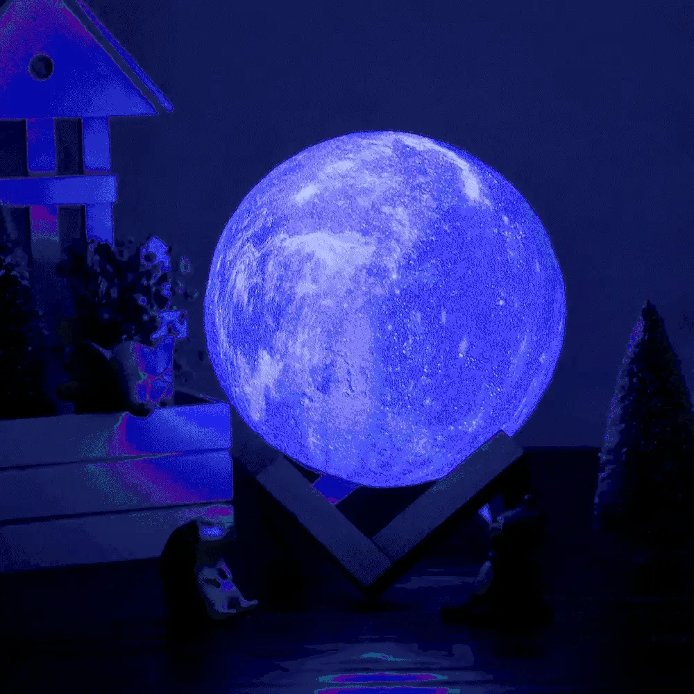 LunaGlow: 3D RGB Moon Lamp with 7-Color Touch Control, USB Rechargeable Design & Wooden Stand for Bedroom & Gifting