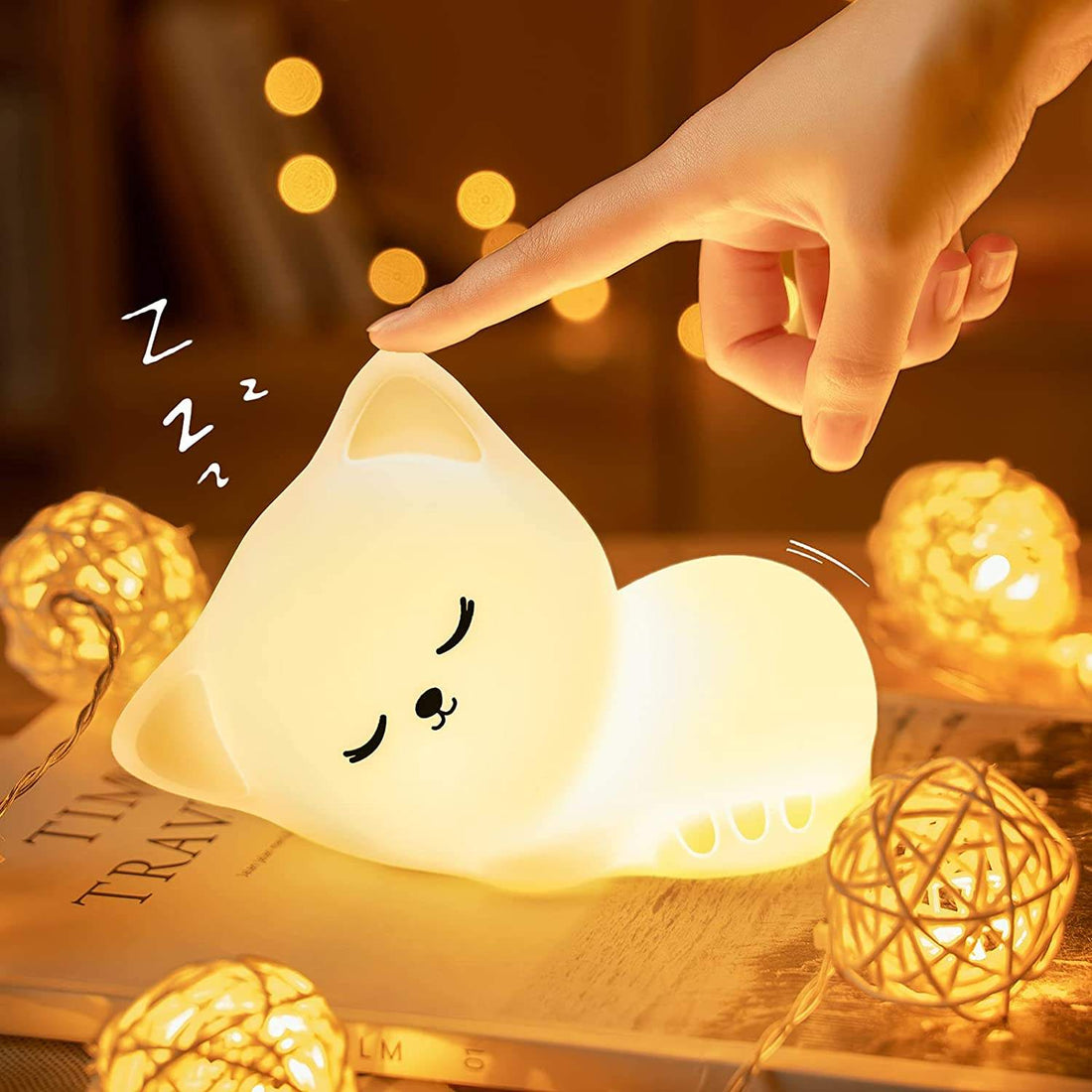 Kitty: Sleeping Cat Silicone Night Lamp with Rechargeable LED for Cozy Bedroom Ambience & Gifting
