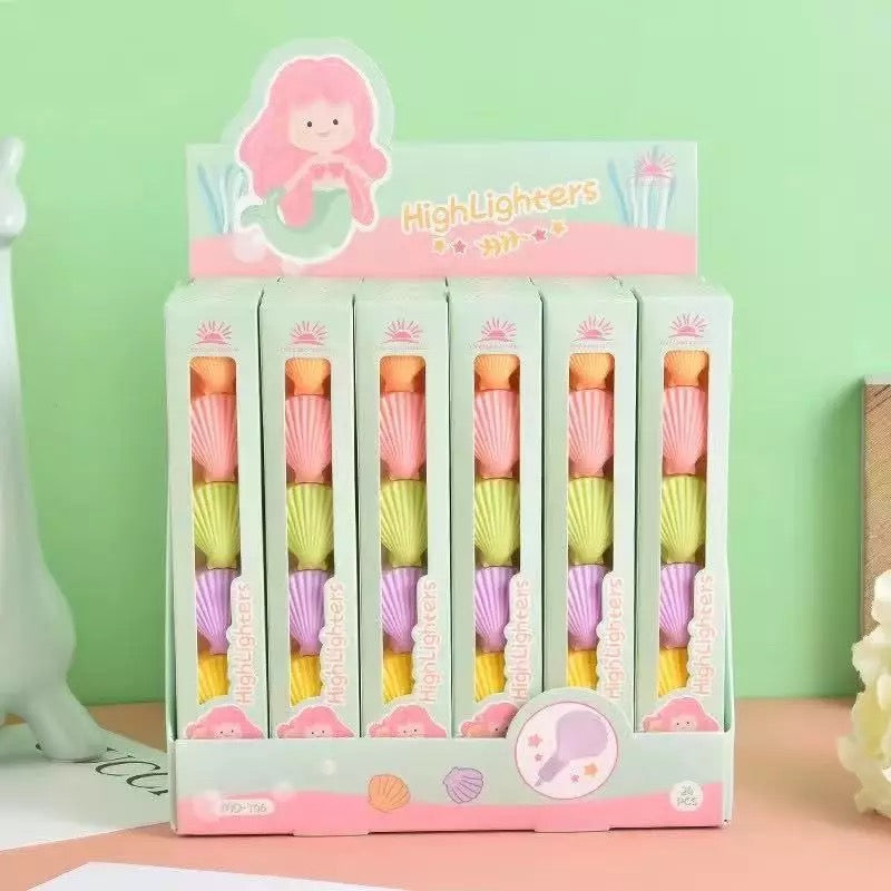 Shelly: 5-Color Stackable Sea-Shell Highlighters (Set of 6) – Fun & Colorful Markers for Kids & Journaling