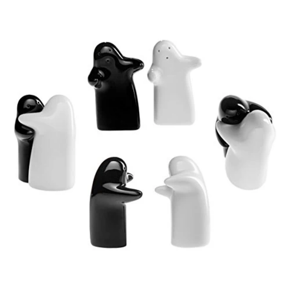Spooki: Ceramic Salt & Pepper Shaker Set with Cute Hug Design, Easy Refill & Dispense, Black & White Couple Seasoning Jars for Dining, Kitchen & Gift Décor