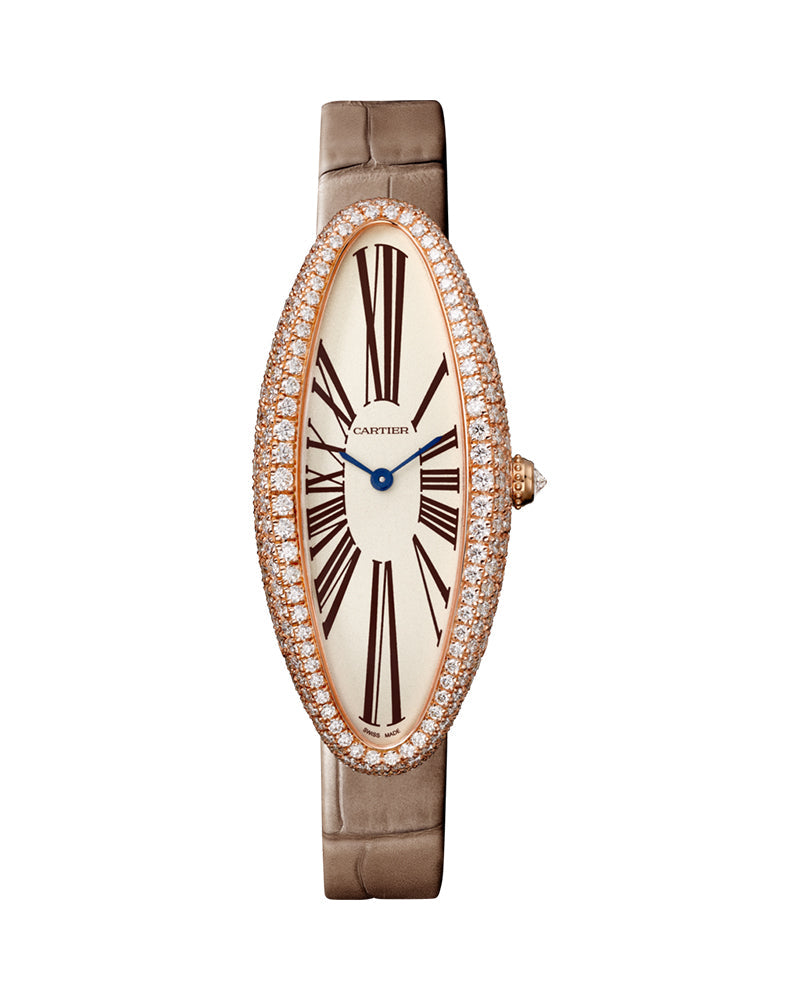 BAIGNOIRE ALLONGEE WATCH, MEDIUM MODEL, ROSE GOLD, DIAMONDS