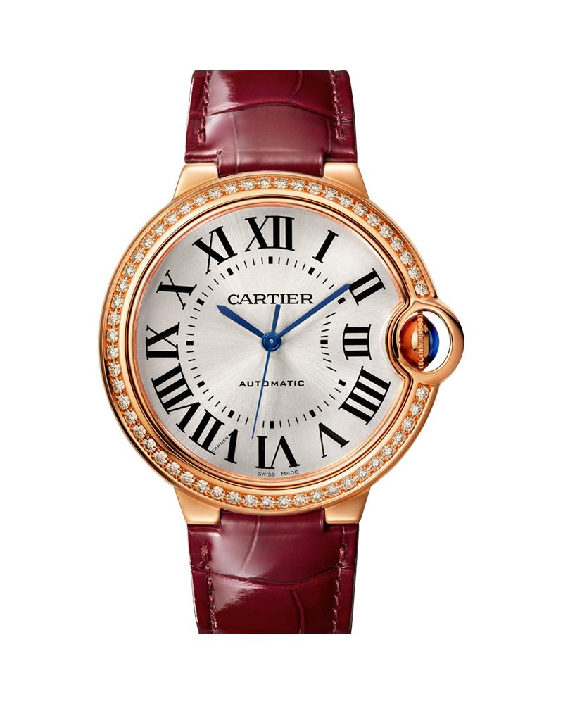 BALLON BLEU DE CARTIER, 36 MM, ROSE GOLD, LEATHER, DIAMONDS
