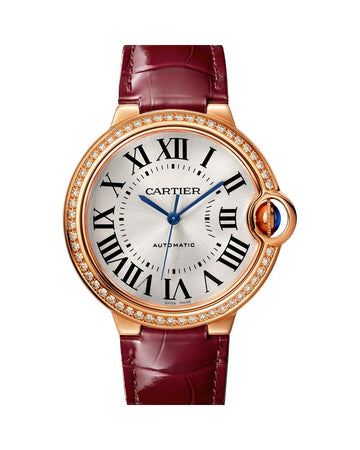 BALLON BLEU DE CARTIER, 36 MM, ROSE GOLD, LEATHER, DIAMONDS