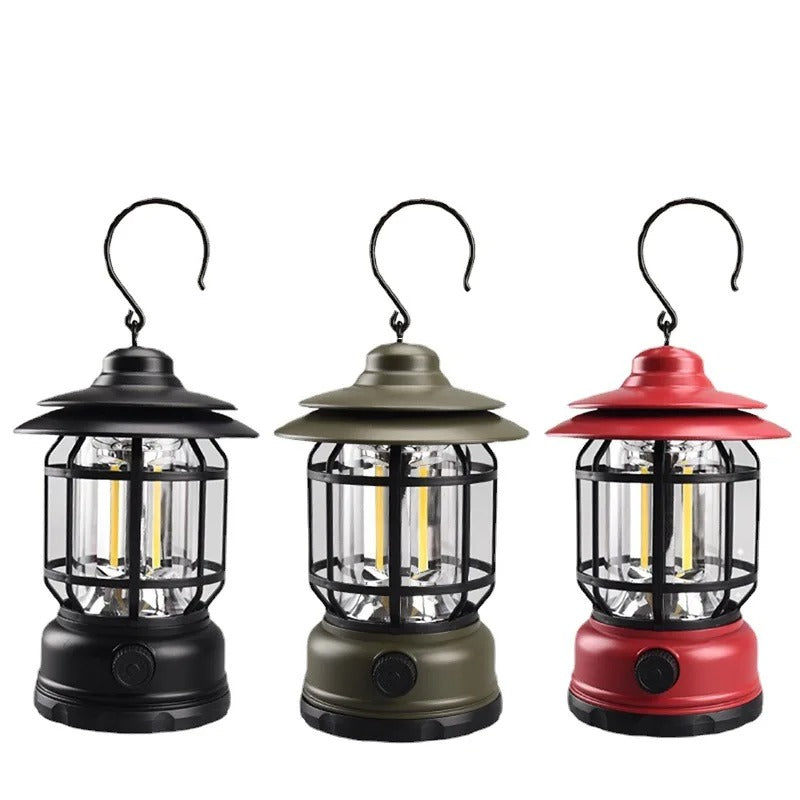 Lantern: Portable Retro Camping Lamp with Knob Adjustable LED, Type-C Charging & Waterproof Design for Outdoor & Emergency Use