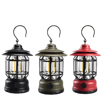 Lantern: Portable Retro Camping Lamp with Knob Adjustable LED, Type-C Charging & Waterproof Design for Outdoor & Emergency Use