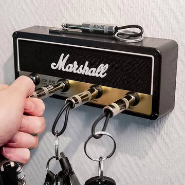JackRack: Marshall-Style Wall Mounted Key Holder with 4 Guitar Amp Plug Keychains for Home & Studio Décor